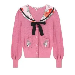 Cath Kidston Tops*Acid Rose Sailor Collar Knit Cardigan