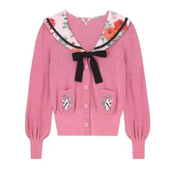 Cath Kidston Tops*Acid Rose Sailor Collar Knit Cardigan