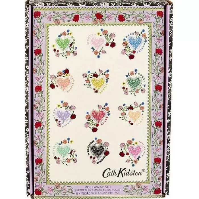 Cath Kidston Home Fragrance & Toiletries*Frill Heart Flowers Jade Roller And 5 Sheet Masks Rollaway Set