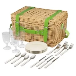 Cath Kidston Picnic Essentials*Paper Birds 4 Person Natural Wicker Picnic Basket