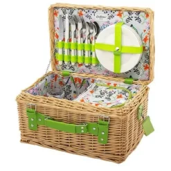 Cath Kidston Picnic Essentials*Paper Birds 4 Person Natural Wicker Picnic Basket