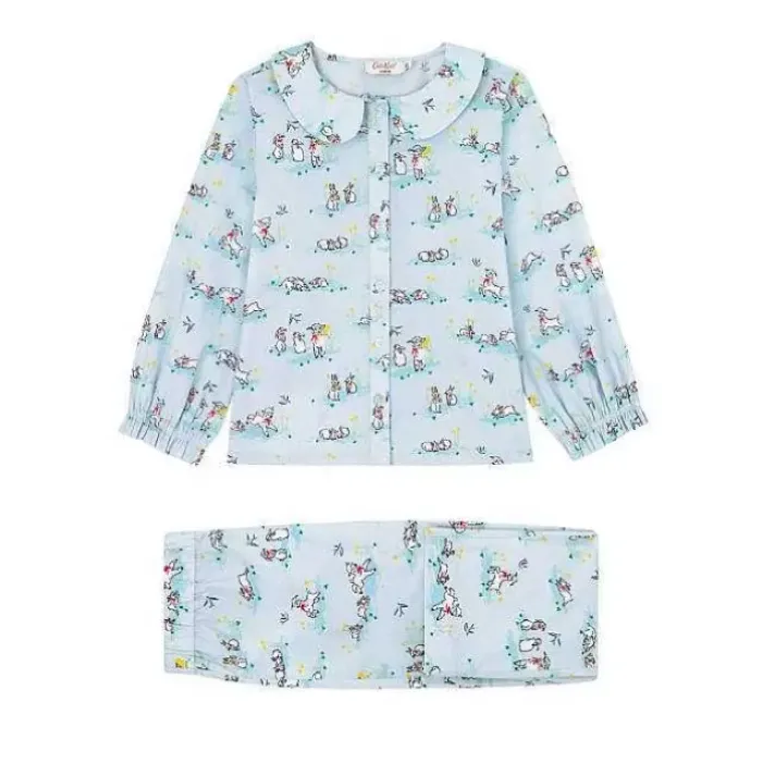 Kids Cath Kidston Kidswear*Spring Bunnies And Lambs Peter Pan Collar Woven Pj Set
