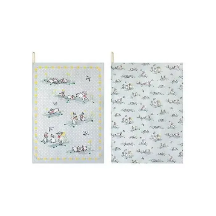 Cath Kidston Aprons & Tea Towels & Gloves*Spring Bunnies And Lambs Set Of 2 Tea Towels